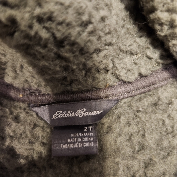 Eddie Bauer Faux Shearling Kids Hooded Jacket With Pockets- Olive Green/Tan - Picture 5 of 5